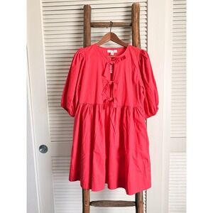 BAND OF THE‎ FREE Red Bow Detail Short Sleeve Babydoll Dress Women's Size M